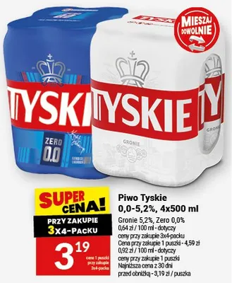 Piwo Tyskie 0,0-5,2% Zero Gronie promocja w Twój Market