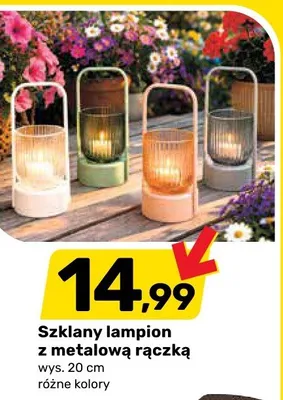 Szklany lampion z metalową rączką promocja w Bricomarche