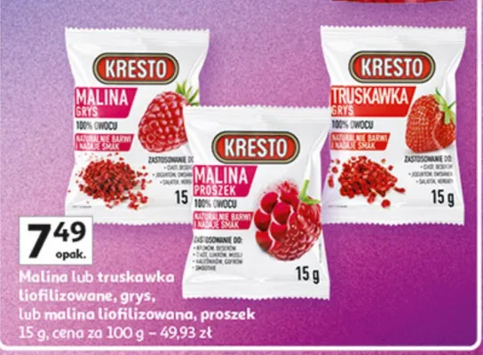 Malina lub truskawka liofilizowane, grysy, lub malina liofilizowana, proszek promocja w Auchan