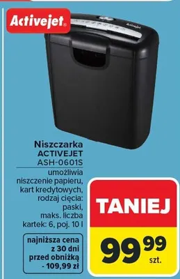 Niszczarka ASH-0601S promocja w Carrefour