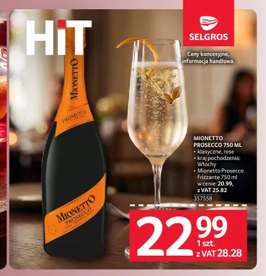 Wino musujące Mionetto Prosecco Rose promocja w Selgros
