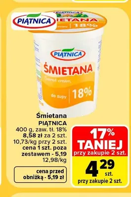 Śmietana Piątnica 18% promocja w Carrefour