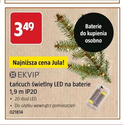 Łańcuch świetlny LED na baterie 1,9 m IP20 Ekvip promocja w Jula