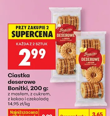 Ciastka deserowe z masłem, z cukrem, z kakao i czekoladą promocja w Biedronka