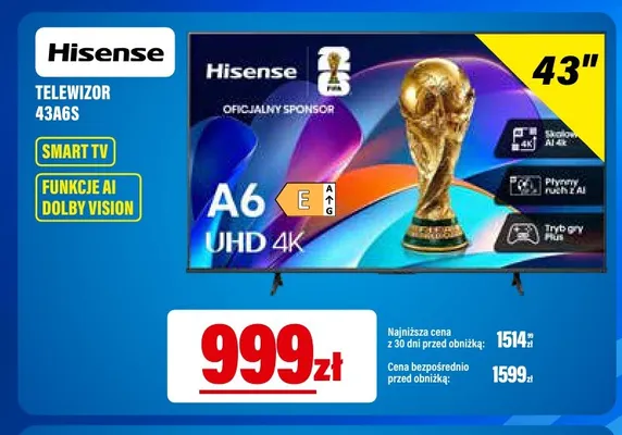 Telewizor 43A6S Hisense promocja w RTV EURO AGD