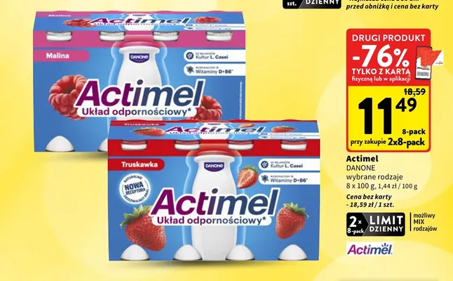 Actimel truskawkowy 8-pak Danone promocja w Intermarche