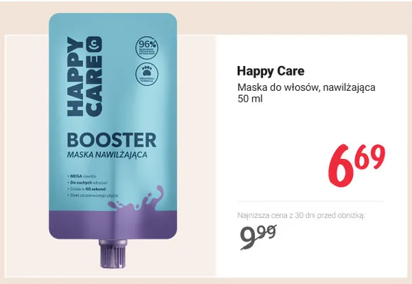 Maska do włosów nawilżająca Happy Care Booster promocja w Rossmann