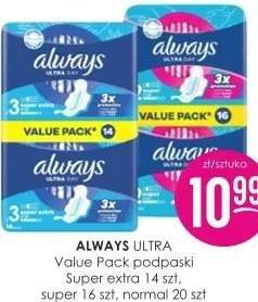 Podpaski Ultra Value Pack Super extra, super, normal Always promocja w Drogerie Jasmin