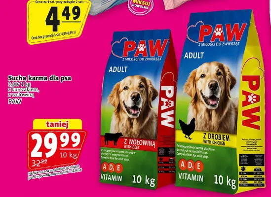 Sucha karma dla psa PAW z wołowiną promocja w Prim Market