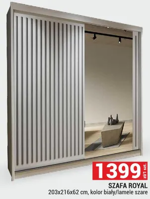 Szafa Royal 203x216x62cm kolor biały/lamele szare promocja w Merkury Market