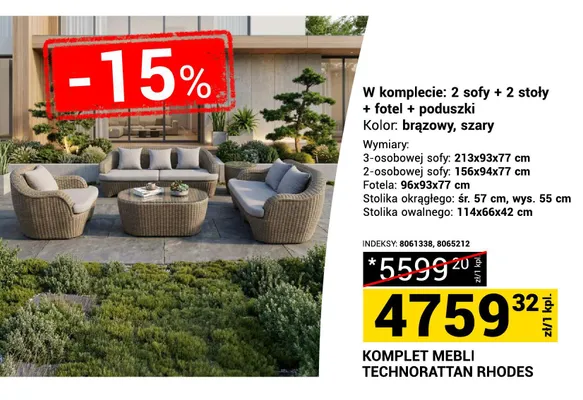 Komplet mebli technorattan RHODES promocja w Merkury Market