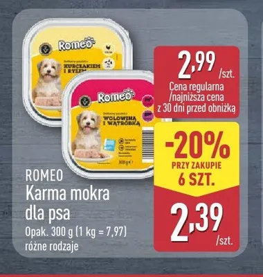 Karma mokra dla psa Romeo wołowina i wątróbka promocja w Aldi