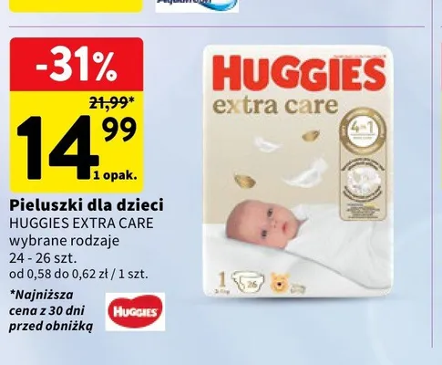 Pieluszki dla dzieci Huggies Extra Care promocja w Intermarche
