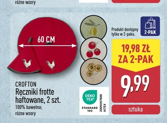 Ręczniki frotte haftowane Crofton 2-pak promocja w Aldi