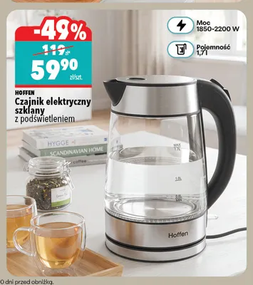 Czajnik elektryczny szklany z podświetleniem Hoffen promocja w Biedronka Home
