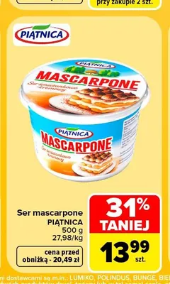 Ser mascarpone Piątnica promocja w Carrefour Market