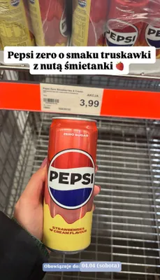 Napój zero o smaku truskawki z nutą śmietanki Pepsi promocja w Aldi