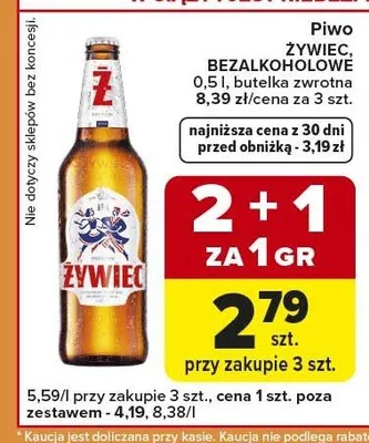 Piwo bezalkoholowe butelka zwrotna promocja w Carrefour Express