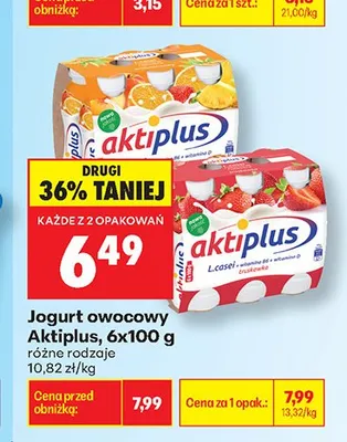 Jogurt owocowy Aktiplus truskawkowy 6-pak promocja w Biedronka