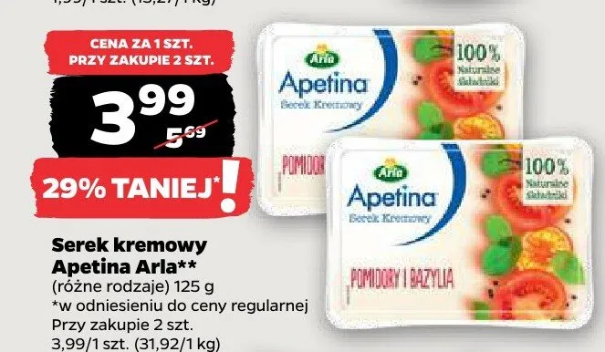 Serek kremowy Apetina Arla promocja w Netto