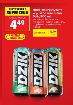 Napój energetyczny zero cukru Dzik winogrono promocja w Biedronka