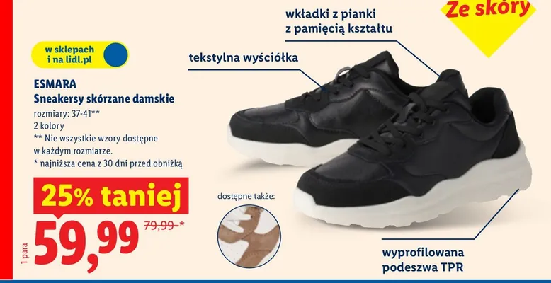 Sneakersy skórzane damskie promocja w Lidl