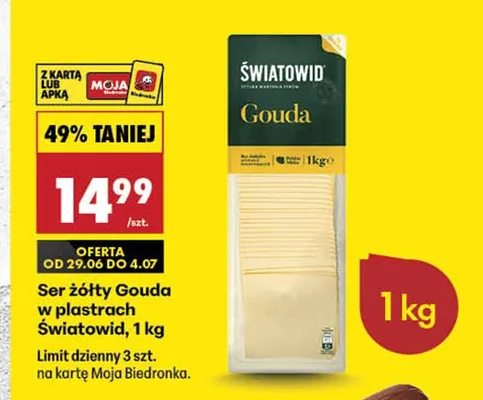 Ser żółty Gouda w plastrach Światowid promocja w Biedronka