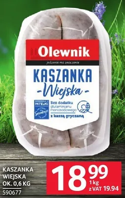 Kaszanka wiejska Olewnik ok. 0,6 kg promocja w Selgros