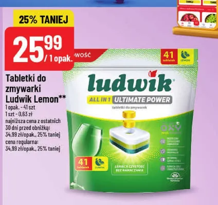 Tabletki do zmywarki Ludwik All in 1 Ultimate Power Lemon 41-pak promocja w POLOmarket