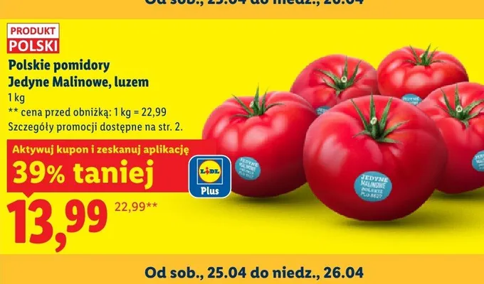 Pomidory Jedyne Malinowe luzem polskie promocja w Lidl