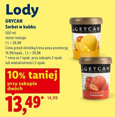 Lody Sorbet w kubku Grycan promocja w Lidl