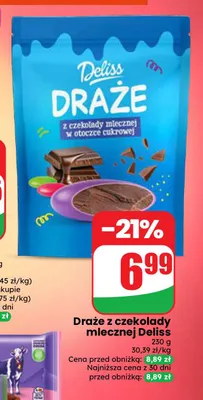 Draże z czekolady mlecznej Deliss promocja w Dino