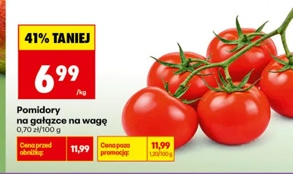 Pomidory na gałązce na wagę promocja w Biedronka