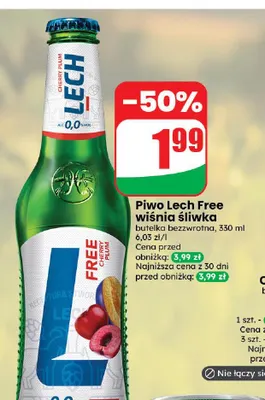 Piwo bezalkoholowe Lech wiśnia śliwka promocja w Dino