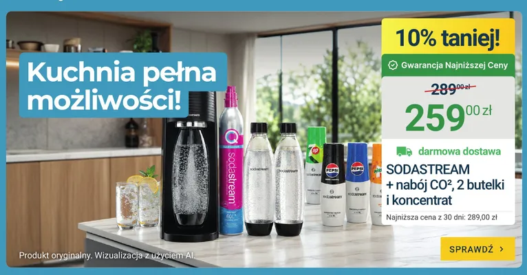 Saturator do wody Sodastream + nabój CO2,2 butelki i koncentrat promocja w ERLI