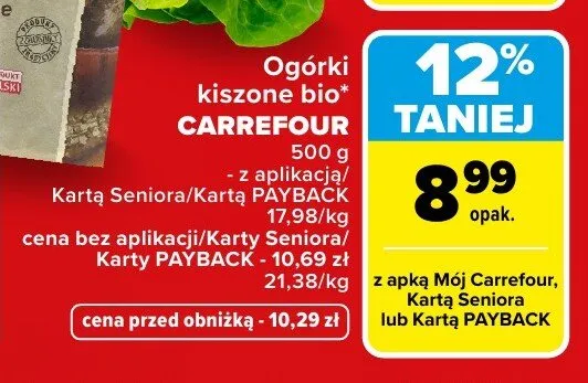 Ogórki kiszone bio promocja w Carrefour