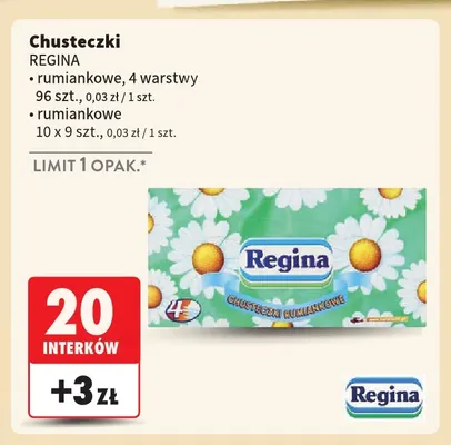 Chusteczki rumiankowe 4 warstwy Regina promocja w Intermarche
