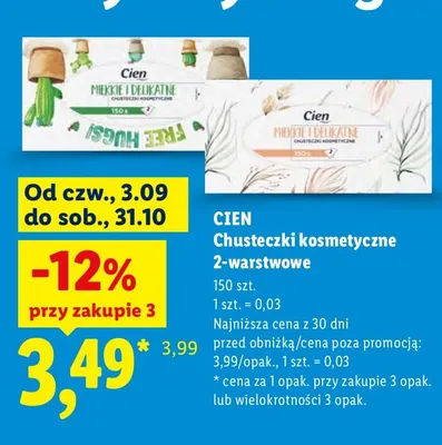 Chusteczki kosmetyczne 2-warstwowe Cien promocja w Lidl