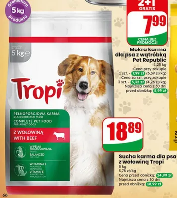 Sucha karma dla psa z wołowiną Tropi promocja w Dino