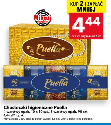 Chusteczki higieniczne 4 warstwy opak. 10 x 10 szt., 3 warstwy opak. 90 szt. promocja w LEWIATAN