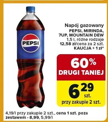 Napój gazowany pepsi mirinda 7up mountain dew promocja w Carrefour Express
