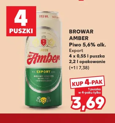 Piwo Browar Amber Export 5,6% 4-pak promocja w Kaufland