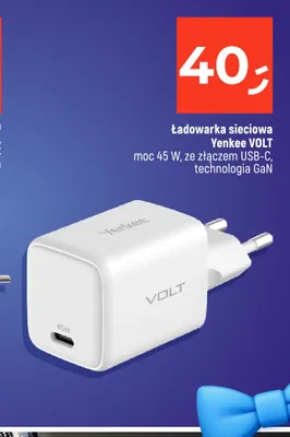 Ładowarka sieciowa Yenkee Volt moc 45W ze złączem USB-C technologia GaN promocja w Dealz