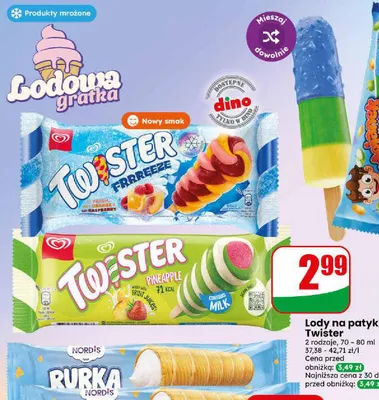 Lody na patyku Twister Frrreeze Algida promocja w Dino