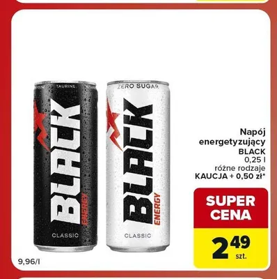 Napój energetyzujący Black Zero Sugar promocja w Carrefour Market