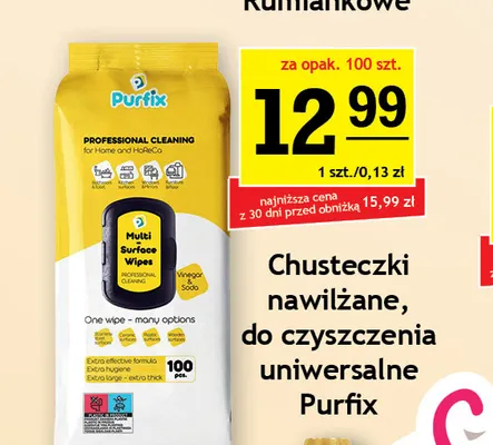 Chusteczki nawilżane do czyszczenia uniwersalne Purfix promocja w Gram Market