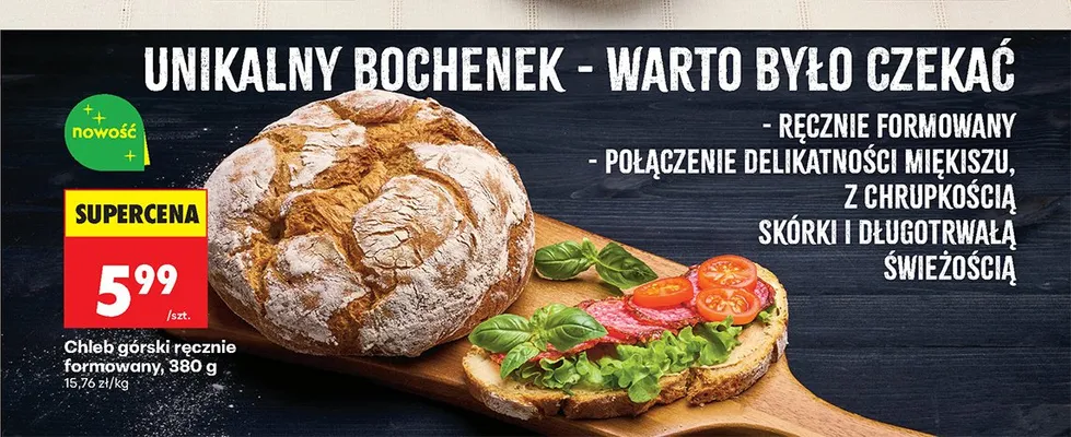 Chleb górski ręcznie formowany promocja w Biedronka
