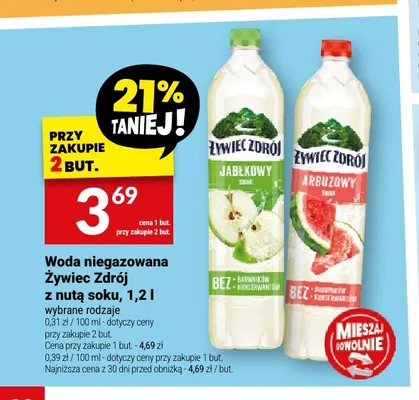 Woda niegazowana Żywiec Zdrój z nutą soku jabłkowy promocja w Twój Market