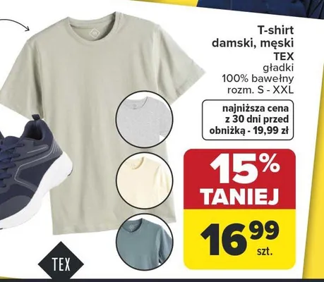 T-shirt damski, męski gładki 100% bawełny rozm. S - XXL promocja w Carrefour