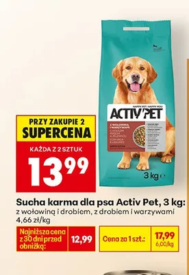 Karma sucha dla psa Activ Pet z wołowiną i drobiem, z drobiem i warzywami, 3 kg promocja w Biedronka